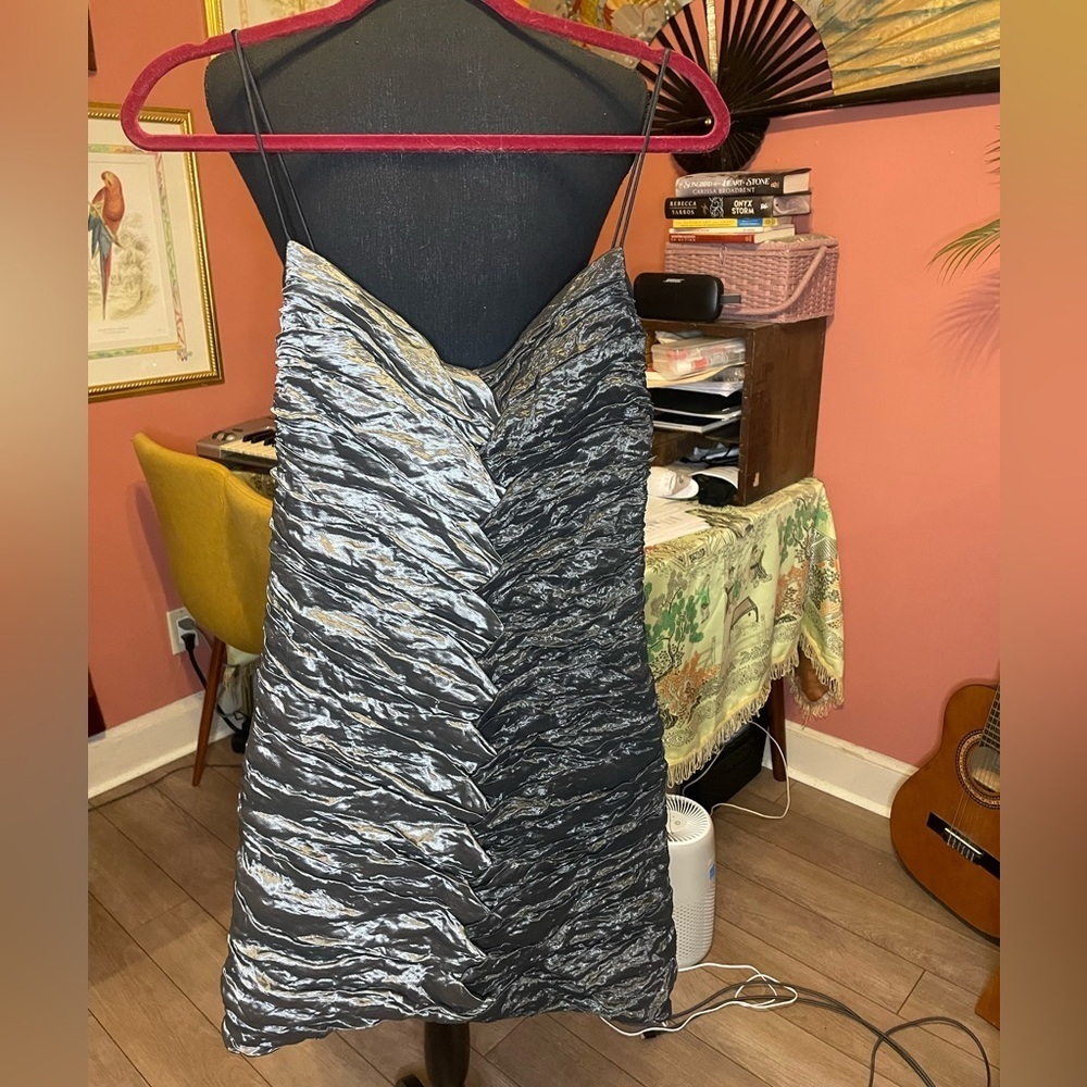 NWT VINTAGE y2k Nicole Miller silver and black mini dress (S/M) Retail $595